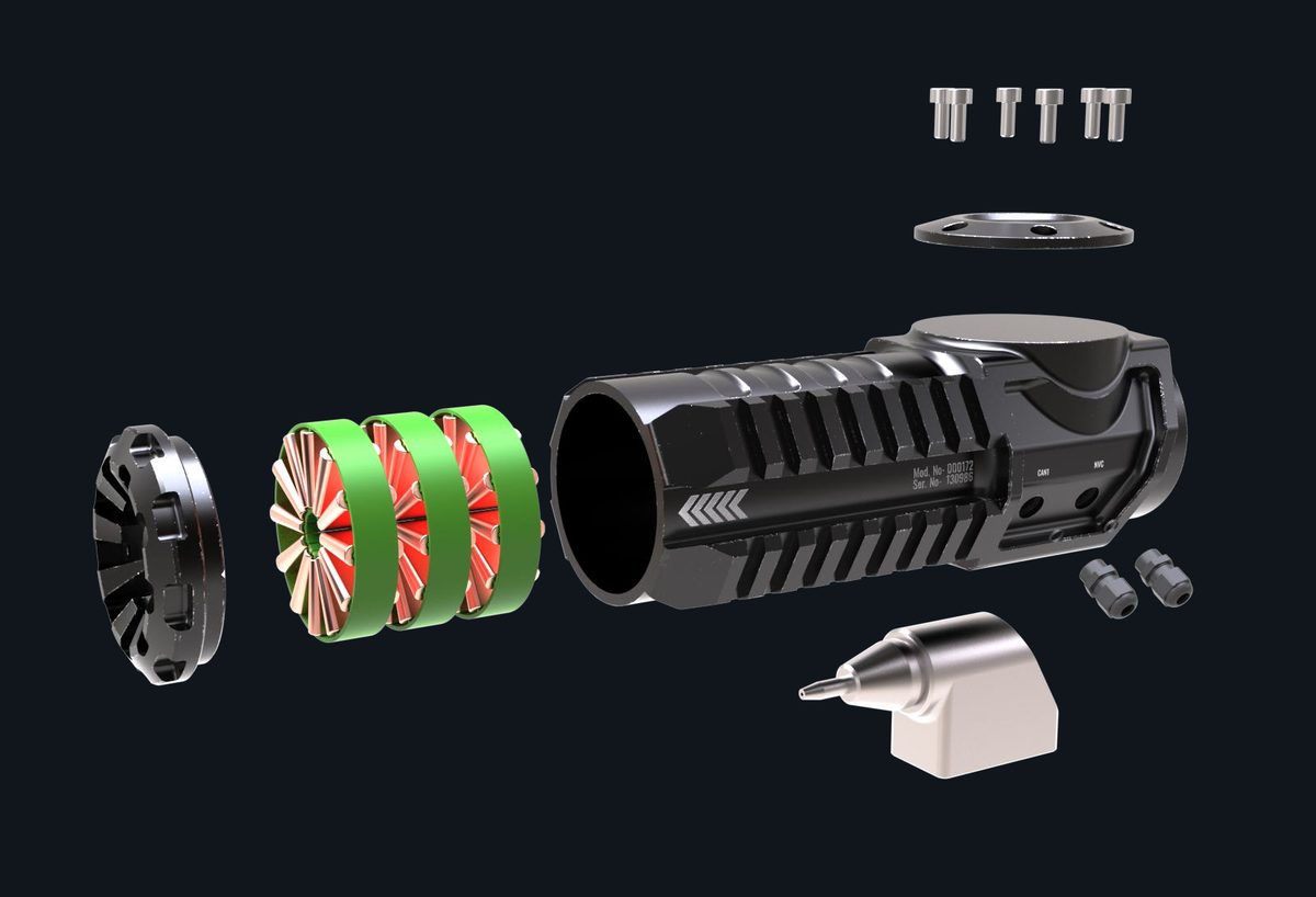 Exploded view of HyperJet nozzle module components, 3D render