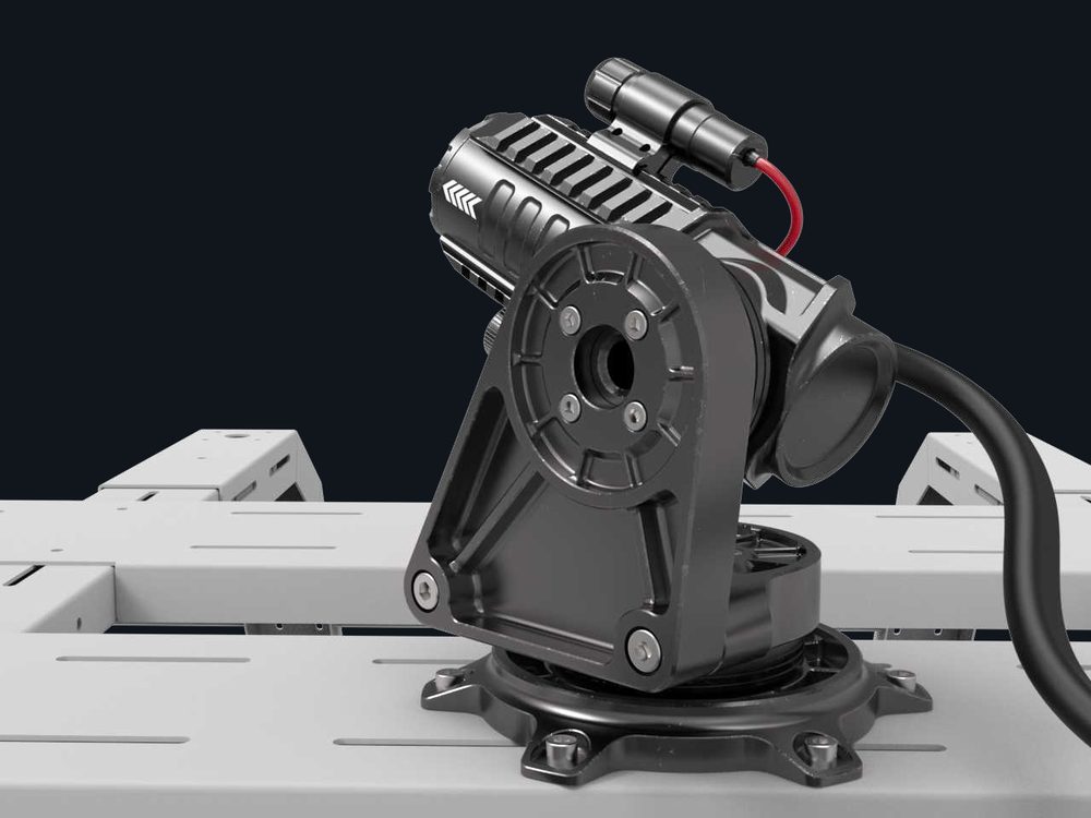 HyperJet turret on a fixed mounting frame, 3D render