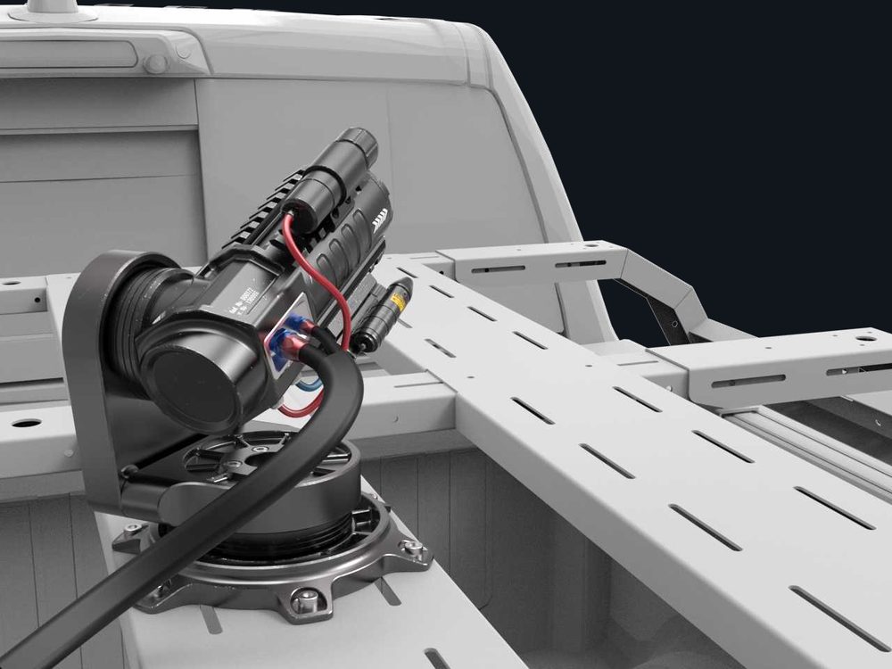 HyperJet turret mounted on the load bed of a pickup truck, 3D render